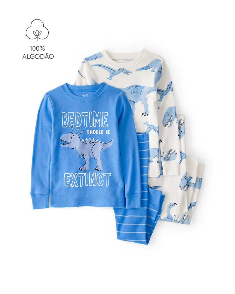 Pijama longo bebê 4 peças dinossauro - multicor | Carter's